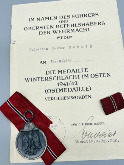 Eastern Front Medal, complete with certificate and medal ribbon