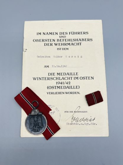 Eastern Front Medal, complete with certificate and medal ribbon