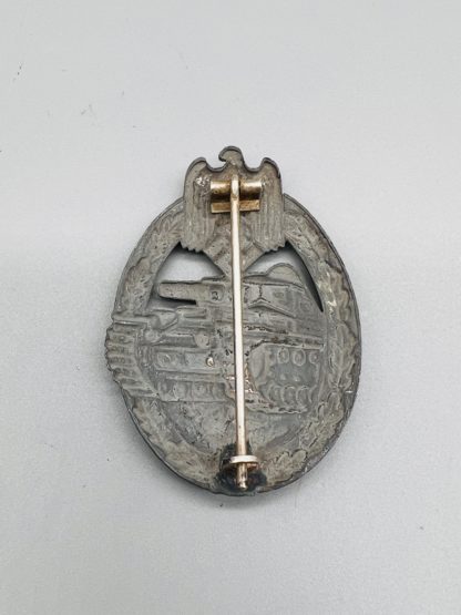 Panzer Assault Badge Silver, Reverse with vertical pin and c catch