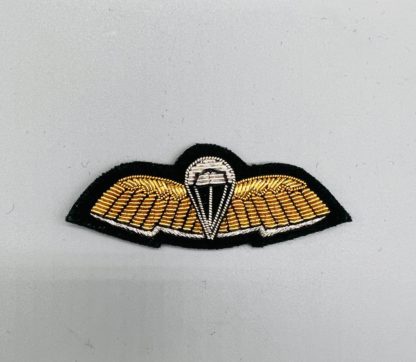 Special Boat Service (SBS) Communicator Parachute Jump Wings, Embroidered with gold and silver bullion, on green backing