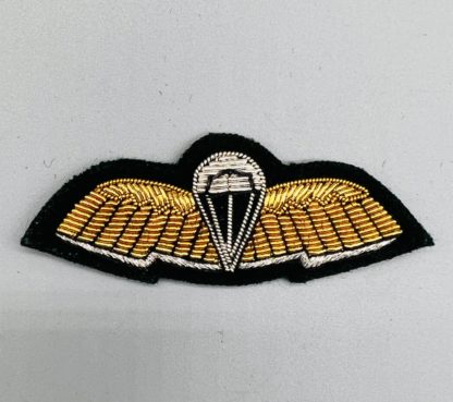 Special Boat Service (SBS) Communicator Parachute Jump Wings, Embroidered with gold and silver bullion, on green backing