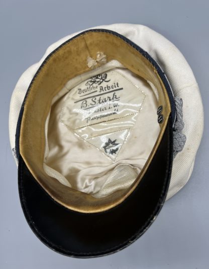 Luftwaffe Officers Summer Visor cap, with transparent moisture guard securely stitched with private makers mark "Deutfehe Arbeit, B.Stark Münster i.w. prinfipalmarkt".