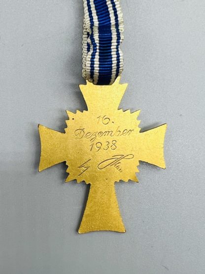 German Mother's Cross In Gold Cased, reverse inscribed 16 December 1938