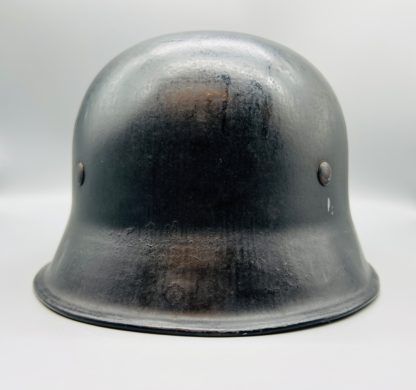 German M34 Fire Police Helmet, rear view with liner retainer studs intact