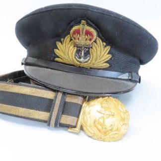 WW1 British Royal Navy Officers Peaked Cap, and ceremonial belt