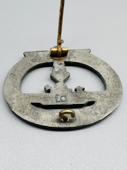 Kriegsmarine U-boat Badge By Friedrich Orth, reverse image with vertical pin and flat wire catch