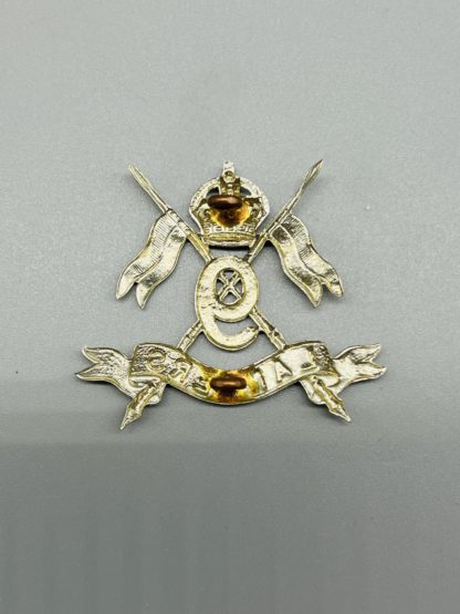British 9th Queen's Royal Lancers Cap Badge, reverse with brass lugs
