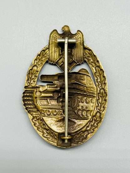 WW2 Panzer Assault Badge Bronze, reverse image, unmarked by B.H. Mayer.