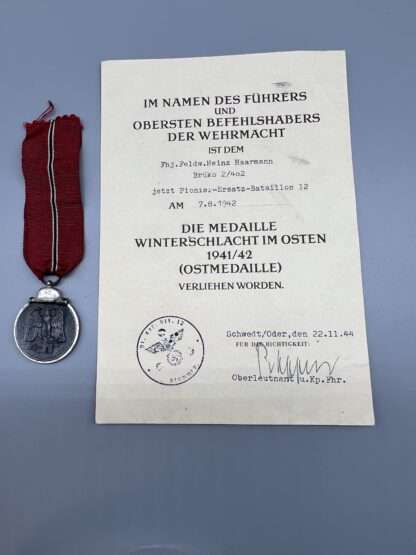 WW2 Easter Front Medal and an award certificate.