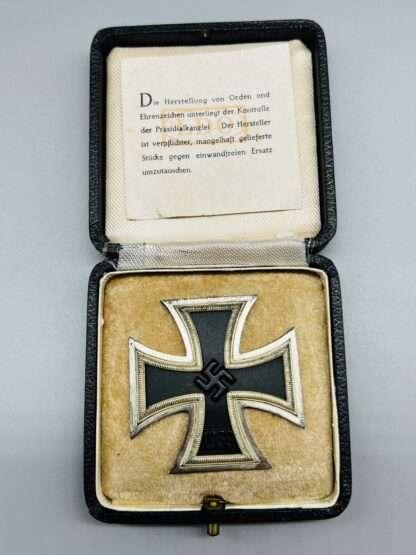 A genuine WW2 Iron Cross 1st Class 1939 by Funcke & Brüninghaus with LDO quality certificate.