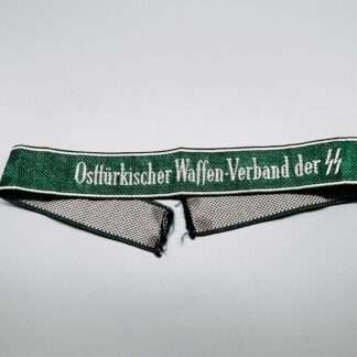 A Osttürkischer Waffen-Verband der SS Cuff title, bevo woven in white on green backing with black and white trim.