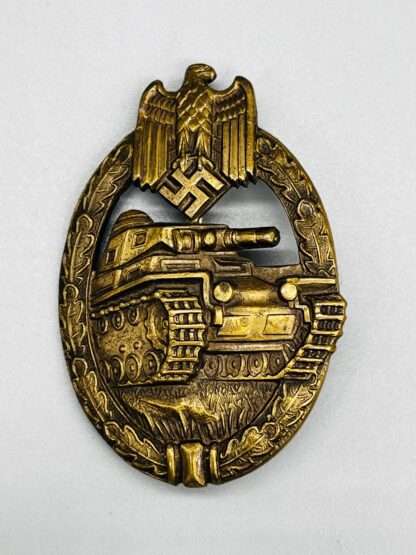 A WW2 Panzer Assault Badge Bronze by Karl Wurster, constructed in tombak.