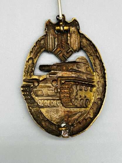 A reverse image WW2 Panzer Assault Badge Bronze by Karl Wurster, constructed in tombak.
