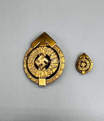 A rare set of Hitler Youth Golden Leaders Sports Badge & Minature By RZM M1/101 in mint condition.