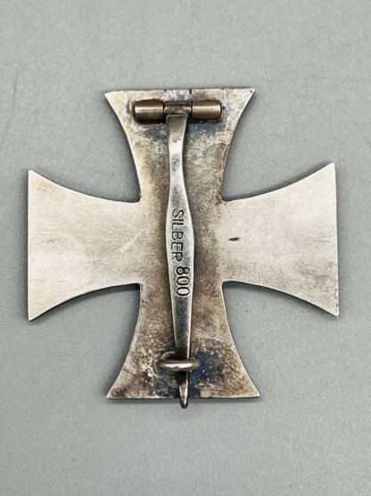 Reverse image of an original WW1 Iron Cross 1st Class 1914 Marked 'Silber 800'.