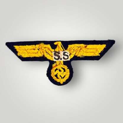 Reverse image of a WW2 Kriegsmarine EM/NCO's Breast Eagle, machine embroidered in golden-yellow thread.