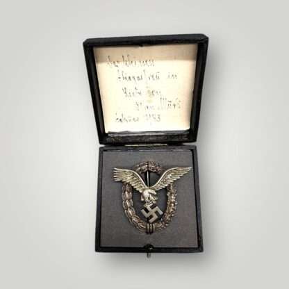 A WW2 German Luftwaffe pilots badge by GWL with presentation case.
