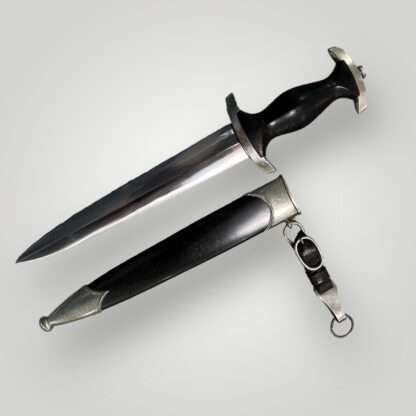An early SS M33 Dagger By Böker with scabbard, and leather hanger.