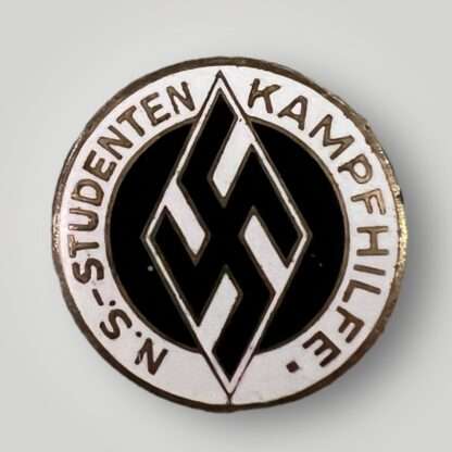 A reverse photo of an original NS Studenten Kampfhilfe lapel badge, marked M1/63.