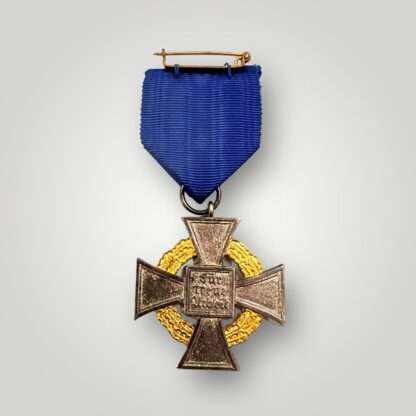 Reverse image of a National Faithful Service Medal 50 Years, with blue ribbon.
