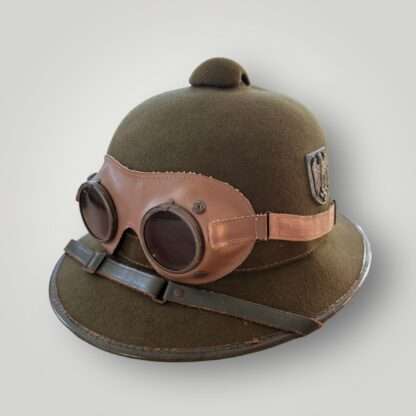 A WW2 German Heer (Army) Afrika Korp pith helmet 2nd pattern, with dust goggles.
