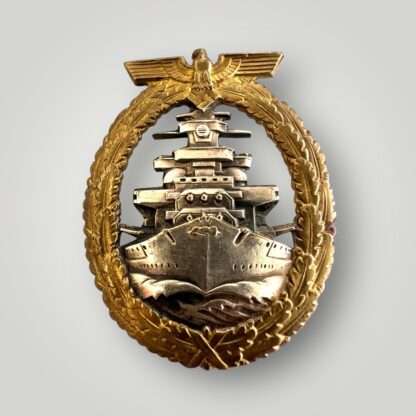 A nice early WW2 Kriegsmarine High Seas Fleet Badge by Adolf Bock Ausf Schwerin, Berlin, constructed in tombac.