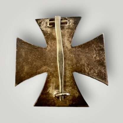 Reverse image of an early Schinkel Iron Cross 1st Class 1939 was produced by Schauerte & Hohfeld, featuring a three-part construction, non-magnetic with nice blackened factory finish with a nice patina