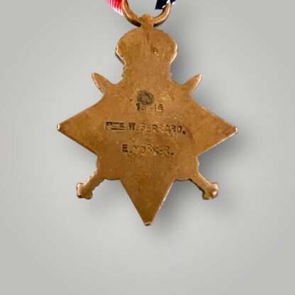 Reverse image of a British 1914-1915 Star Medal, stamped complete PTE W Gerrard. E.York:R.