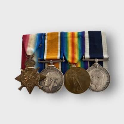 An original Royal Navy WW1 court mounted medal set awarded to SVPO Oswald Gurowich.