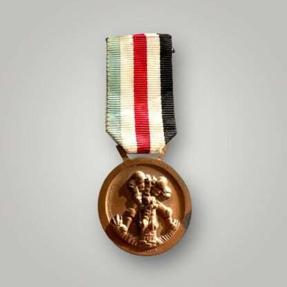 Reverse image of a WW2 German German Italian Campaign Medal in bronze, complete with the original ribbon.