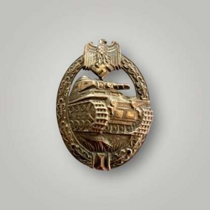 An original Panzer assault badge bronze by GWL (Panzerkampf Abzeichen Bronze) die-struck in zinc with bronze wash.