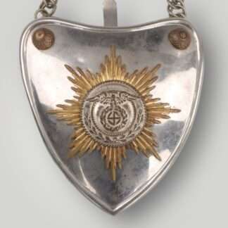 An extremly desirable Third Reich SA/SS (Sturmabteilung) flag bearers gorget, constructed in nickel silver.
