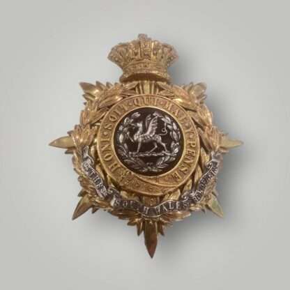 A British South Wales Borderers Victorian Officer's helmet plate circa 1881-1901, constructed in fine gilt.