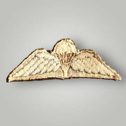 Reverse image of British Army WW2 Paratrooper cloth jump wings, machine embroidered.