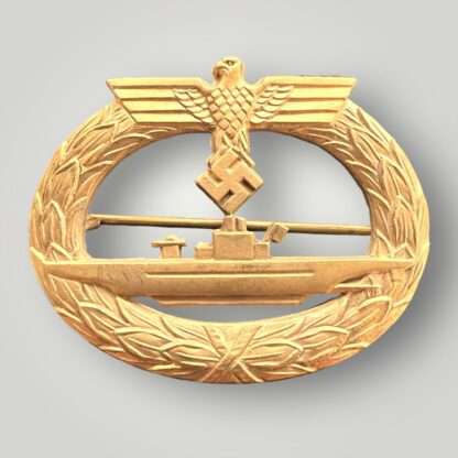 An original late war Kriegsmarine U-boat badge By Friedrich Orth, constructed in zinc which retain its gilt finish.