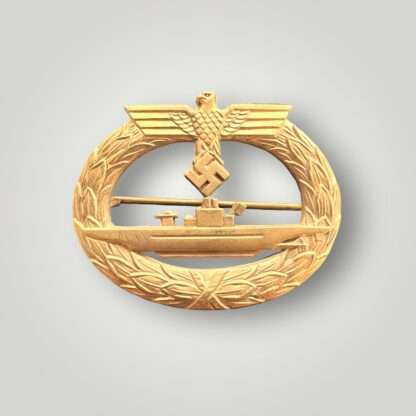 An original late war Kriegsmarine U-boat badge By Friedrich Orth, constructed in zinc which retain its gilt finish.