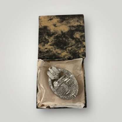 An original mid to late war panzer assault badge silver by Deumer with cloud presentation box.