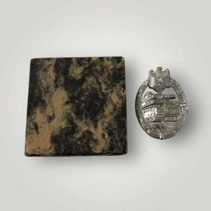 An original mid to late war panzer assault badge silver by Deumer with cloud presentation box.