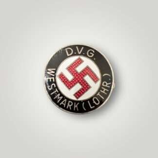 A DVG Westmark (Lothr.) By W.Redo Party Pin (Deutscher Volksgenossen Bund Mitgliedsabzeichen). Constructed in black, red, and white enamel.