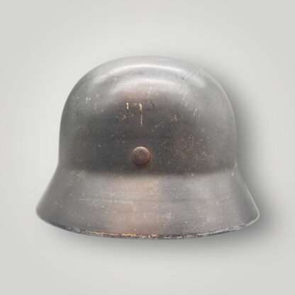 Rear view of a WW2 M35 Luftwaffe double decal helmet.