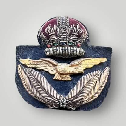 An original British WW2 RAF Officer's bullion cap badge, hand embroidered in bullion.