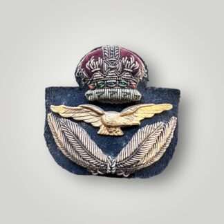 An original British WW2 RAF Officer's bullion cap badge, hand embroidered in bullion.