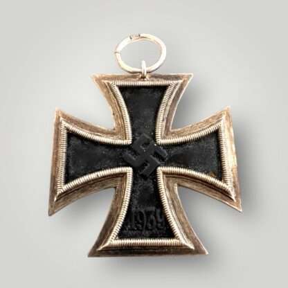 A rare WW2 German Iron Cross 2nd Class Medal By S. Jablonski GmbH, two part construction with magnetic iron core stamped 128 on the suspension ring.