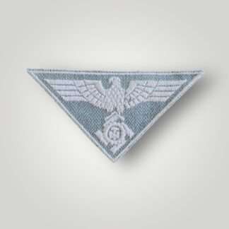 A scarce WW2 Germa TeNo Sleeve badge 3rd Pattern, machine-woven eagle in white thread on green cotton.