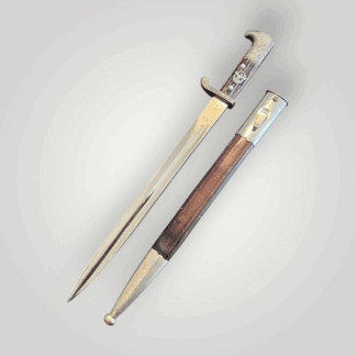 A German WW2 Rural Police Bayonet pommel, with stag horn handle and brown leather scabbard.