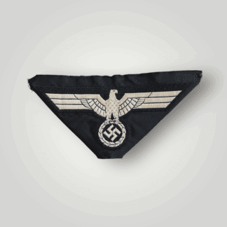A genuine M38 Heer Panzer BeVo breast eagle, flat wire BeVo construction woven in silver/grey thread on black rayon.