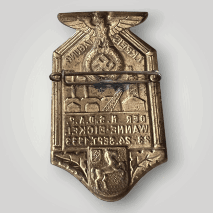 Reverse image of a rare I. Kreistagung der N.S.D.A.P. Wanne-Eickel 23-24. Sept. 1933 tinnie , die stamped construction in brass.