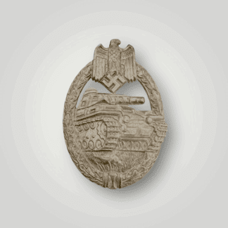 This is a WW2 Panzer Assault Badge Bronze, first pattern, produced by Karl Wurster during the early to mid-war period, made from tombak with a solid back.