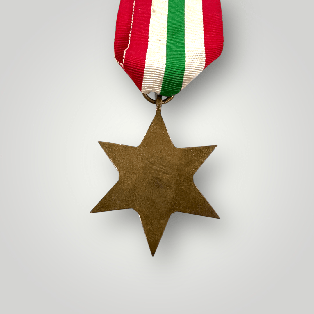 Reverse image of an original British WW2 Italy Star campaign medal, constructed in brass die-struck.