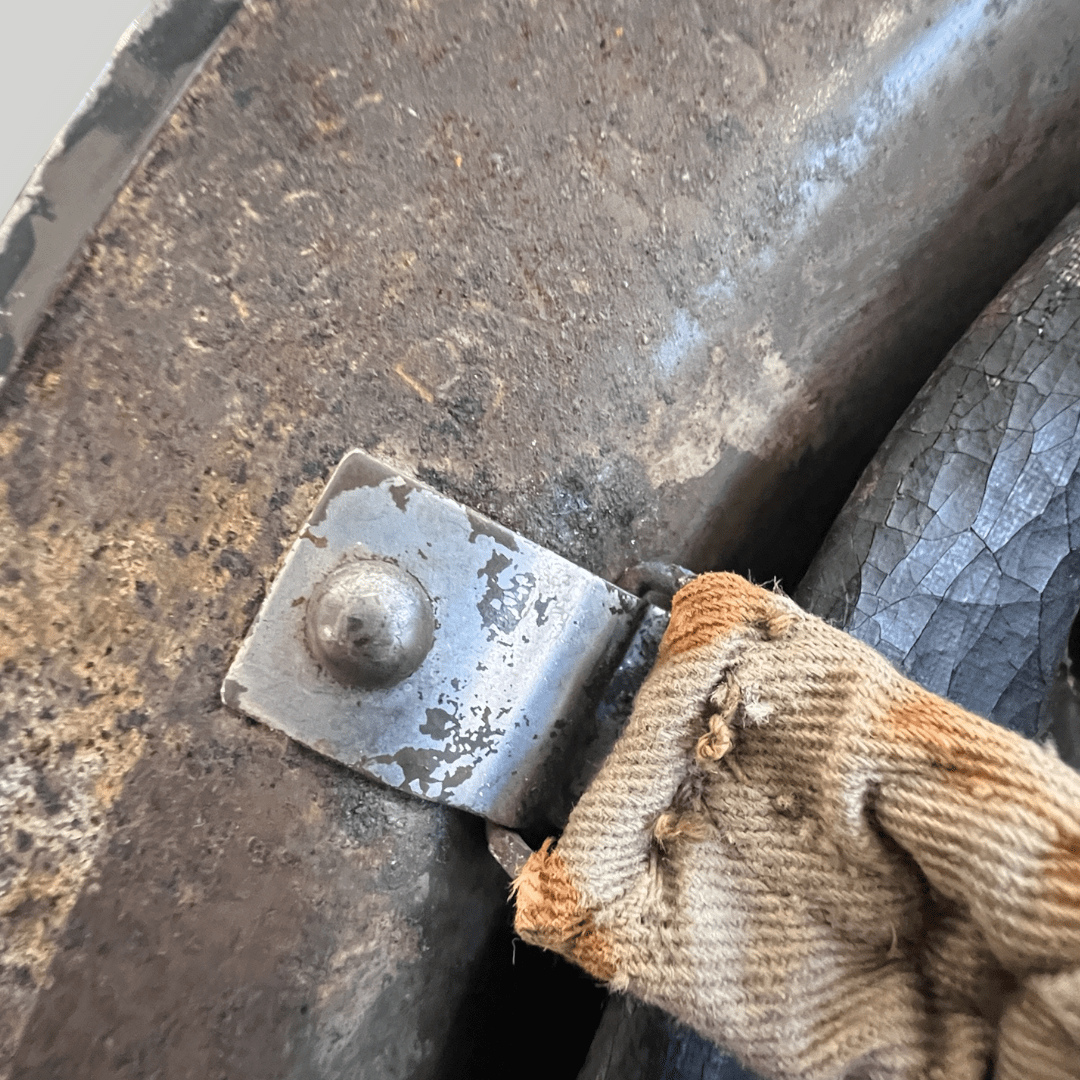 The interior of a British WW2 MKII Helmet Malta, stamped JSS 1945.